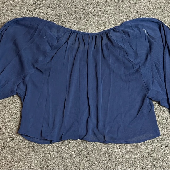 Mandee Women’s Blue Sheer Button Down Blouse Top Shirt Medium - Picture 2 of 2